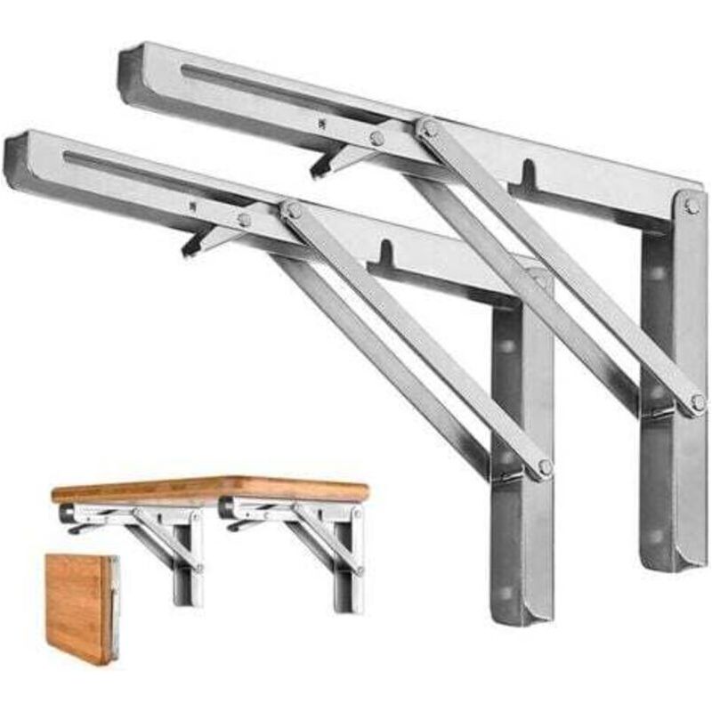 2-teiliger 250-mm-winkelträger, Klappbares Edelstahlregal, Klappbare Konsolenhalterung, Wandregalhalterung, Tragkraft 80 Kg (crezuo)