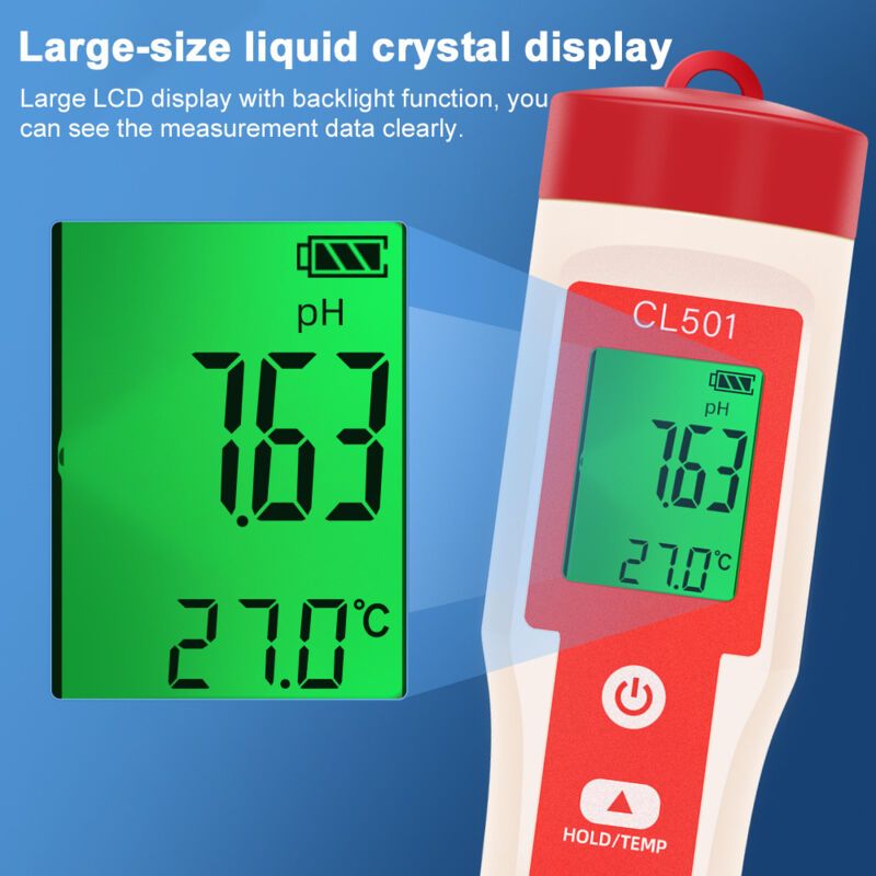 Crezuo 5-in-1 Wasserqualitäts-teststift, Chlor, Ph-wert, Orp, H₂, Multifunktions-temperaturmesser, Für Aquarium, Aquakulturbecken