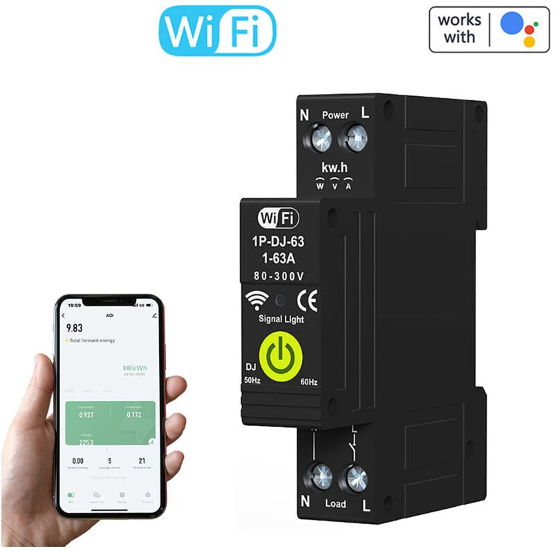 Tuya Wlan-smart-leistungsschalter Mit Zähler, Zeitschaltuhr, Bidirektionaler Photovoltaik-energiemessung, Automatischer Wiedereinschaltung, Alexa-kompatibel, Crezuo