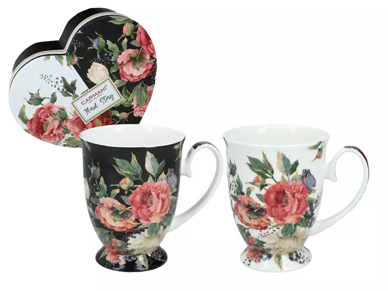 Carmani, 2er-set Herzförmiger Tassen – Blumenmotiv