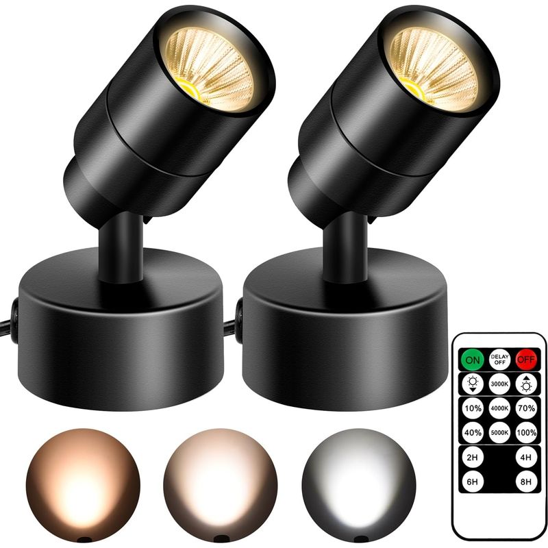 Set Aus 2 Dimmbaren 3-w-led-innenstrahlern Mit Timer Und Fernbedienung, 3000k/4000k/5000k, Warmes Ambiente