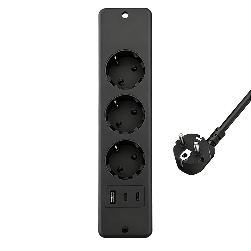Einbausteckdose Für Arbeitsplatte, Mit Usb- Und Typ-c-anschluss (3 Anschlüsse, Schwarz)