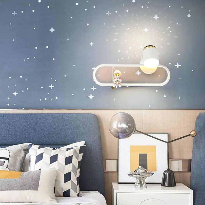 Kreative Astronauten-led-wandleuchte Mit Sternenhimmelprojektion, Aus Eisen, Aluminium Und Kunstharz, Für Kinderzimmer Und Wohnzimmer, Geradlinig Weiß