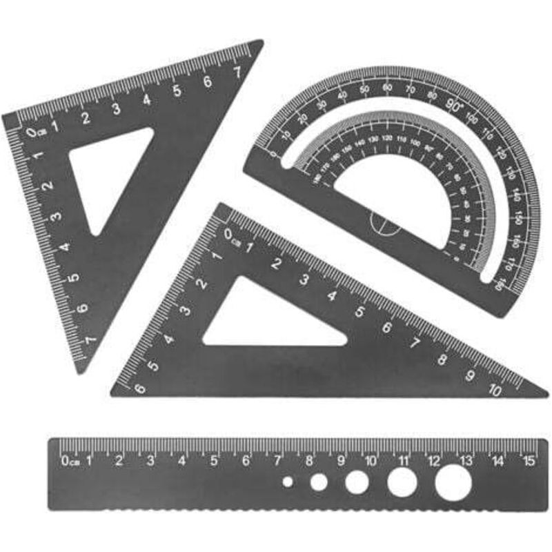 Winkelmesser-schullineal Mit Aufbewahrungsbox, Set Aus Aluminiumlegierung, Geometrielineale, Mathematik-schreibwaren, Schwarz, Crezuo