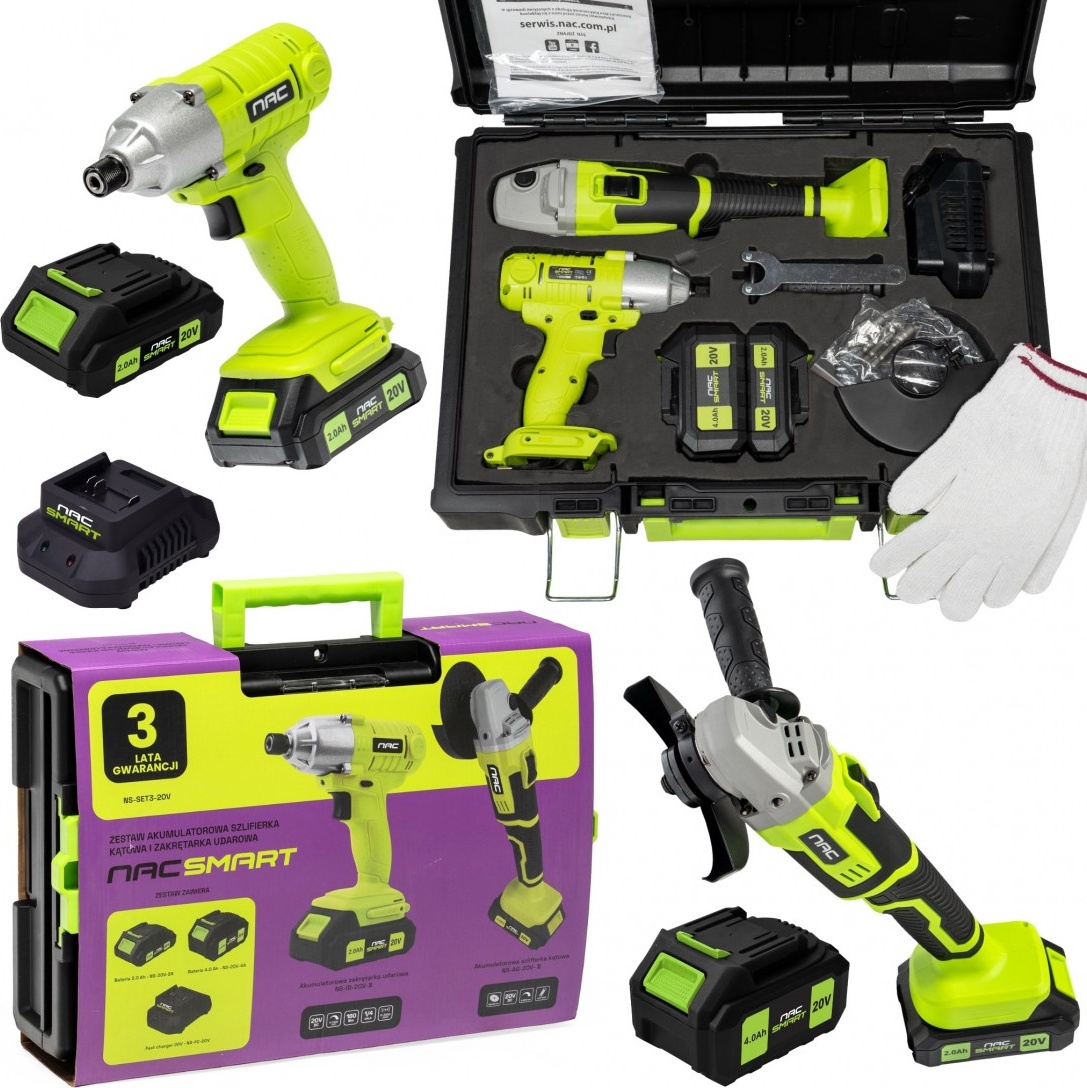Nac Smart Ns-set3-20v Schlagschrauber + Winkelschleifer + 2 X Akku + 20 V Schnellladegerät (5905842533394)
