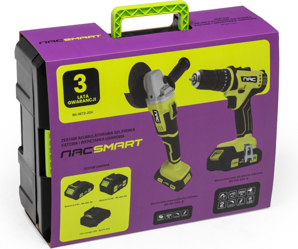 Nac Smart Ns-set2-20v Akku-schrauber + Winkelschleifer + 2 X Akkus + 20 V Schnellladegerät (5905842533387)