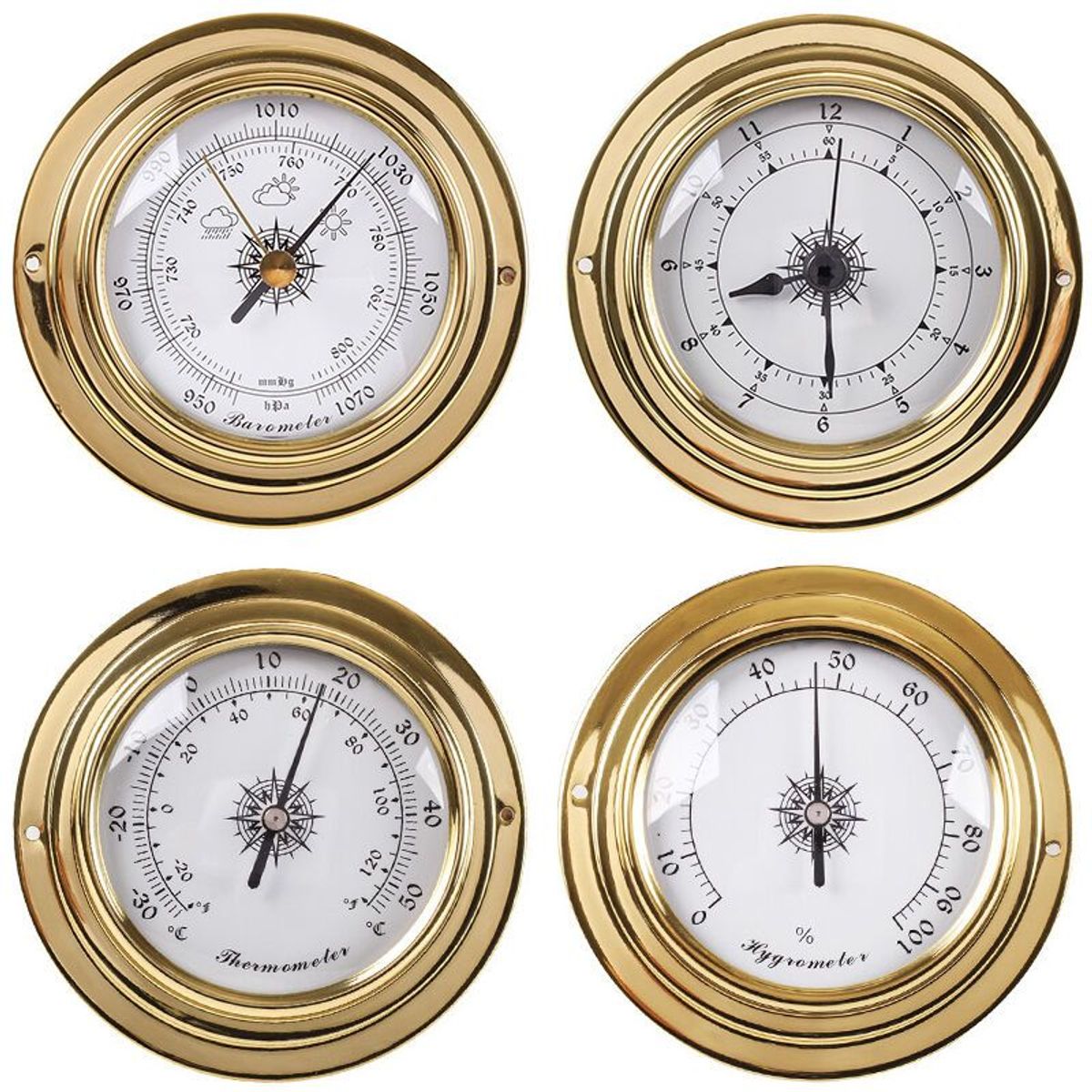 Analoge Wetterstation – Barometer, Thermometer, Hygrometer (4-teilig)