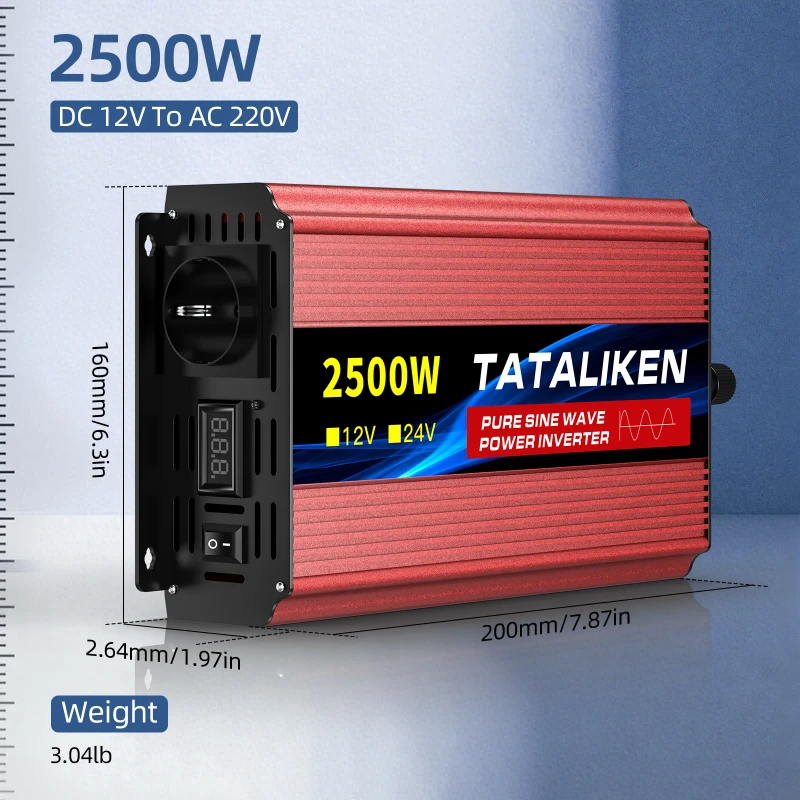 Tataliken Spannungswandler Reiner Sinus 2500w, 12v Auf 230v Wechselrichter Für Wohnmobil, Caravan, Camping, Mobile Stromversorgung