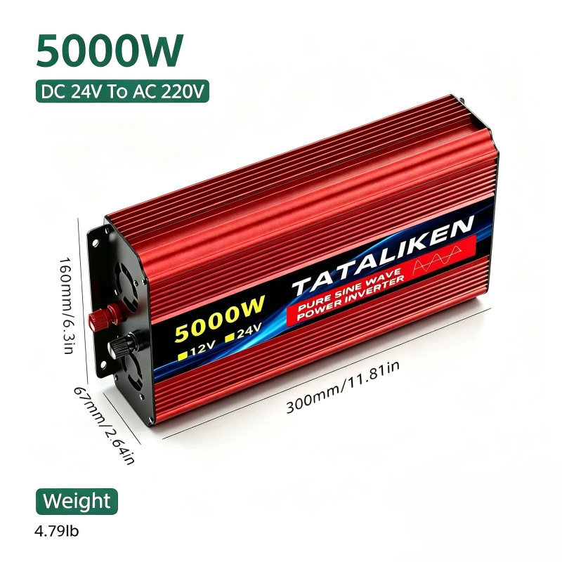 Tataliken Reiner Sinus‑wechselrichter 5000 w, 24 v Auf 230 v, Solar‑stromumwandler, Geeignet Für Fahrzeuge, Camping Und Hausgebrauch