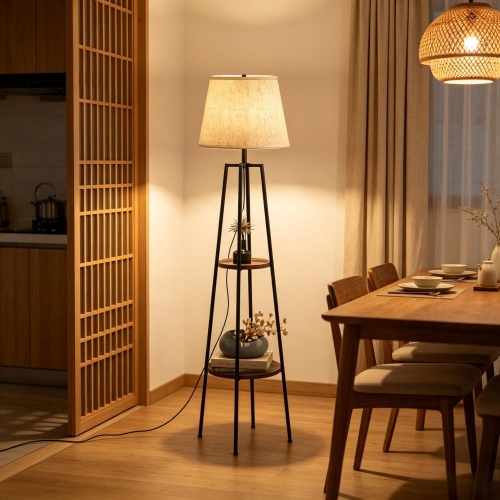 Moderne Stehlampe Mit Integriertem Regal, Design-dreifußgestell, Dekorative Bodenleuchte (glühbirne Nicht Enthalten)