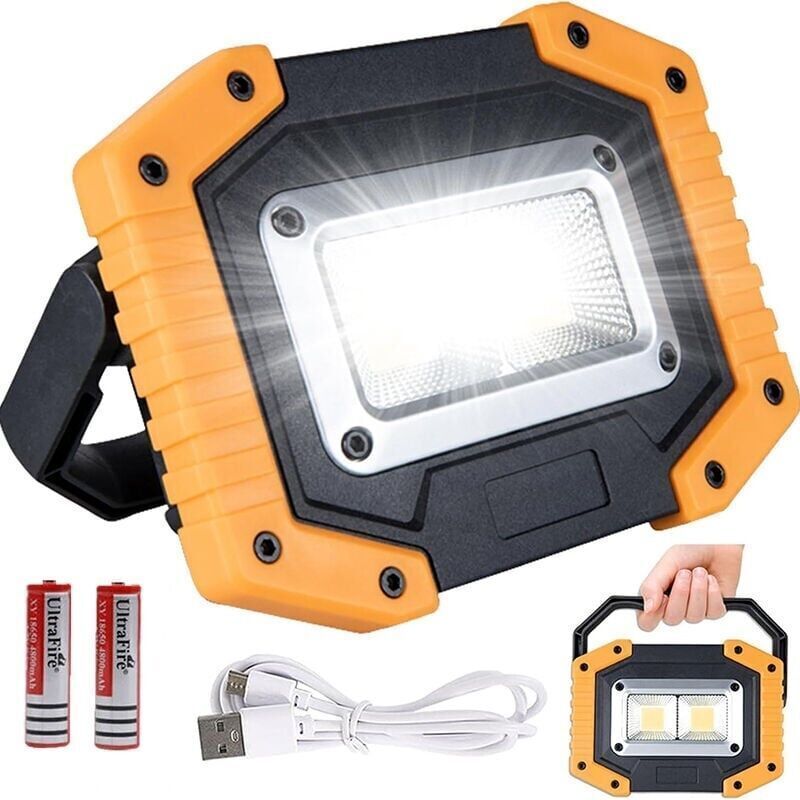 Wiederaufladbarer 30-w-led-fluter Mit 2000 Lm, Arbeitsleuchte Mit Cob-led, Tragbarer Usb-led-fluter Für Camping, Garage, Angeln Und Wandern, 3 Modi, Akku Inklusive