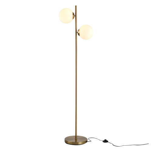 Moderne Design-stehlampe Für Wohnzimmer, 2er-set Stehlampen Aus Stahl Und Glas Mit Glasschirm, Höhe 165 Cm, Farbe Gold Und Weiß