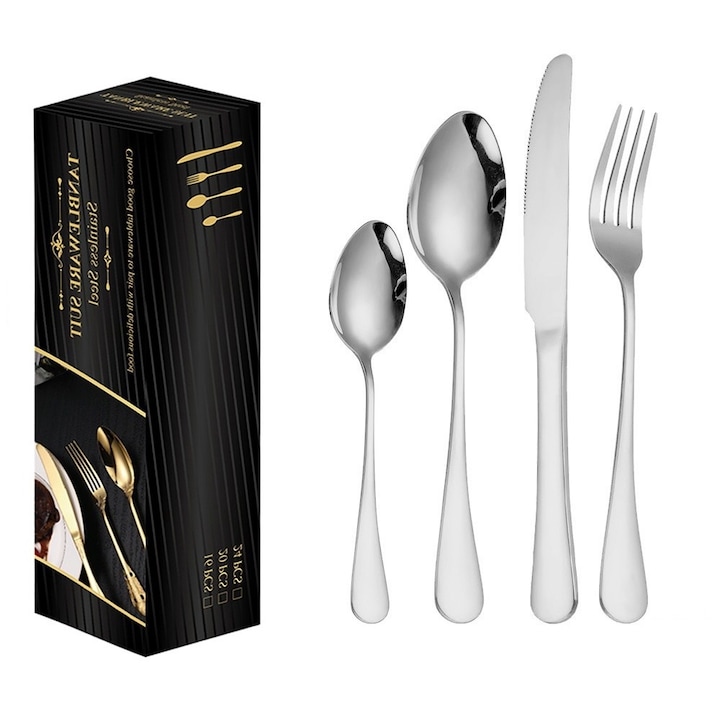 24-teiliges Besteckset, Für 6 Personen, Edelstahl, Modernes Design, Silber
