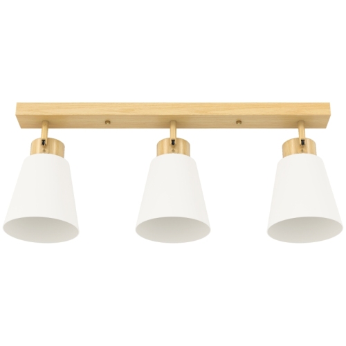Natürliche Holz-led-deckenleuchte 40w Mit 3 E27-fassungen, 90° Schwenkbare Köpfe, Doppelte Installationsart