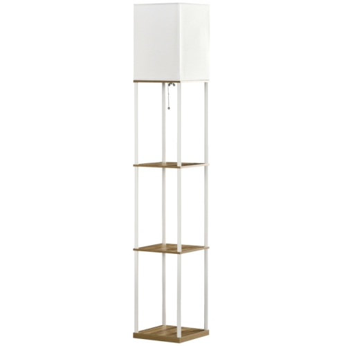 Stehlampe Mit Regal, Indirekte Deckenleuchte, Metallrahmen, Stoffschirm, 26x26x159 Cm, Weiß/braun