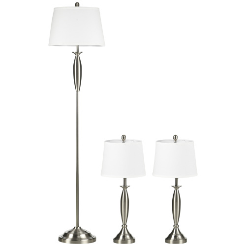 Ensemble Luminaire 3-teilig - Stehlampe Und 2 Tischlampen E27, Modernes Design In Silber Und Weiß Für Wohnzimmer Und Schlafzimmer
