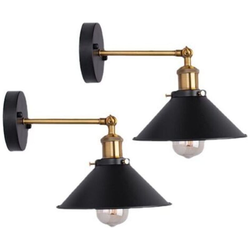 Set Aus 2 Schwarzen Industrie-wandleuchten, Retro-deckenleuchten Im Edison-stil, 180° Drehbar, 220 Mm, Leuchtmittel Nicht Enthalten
