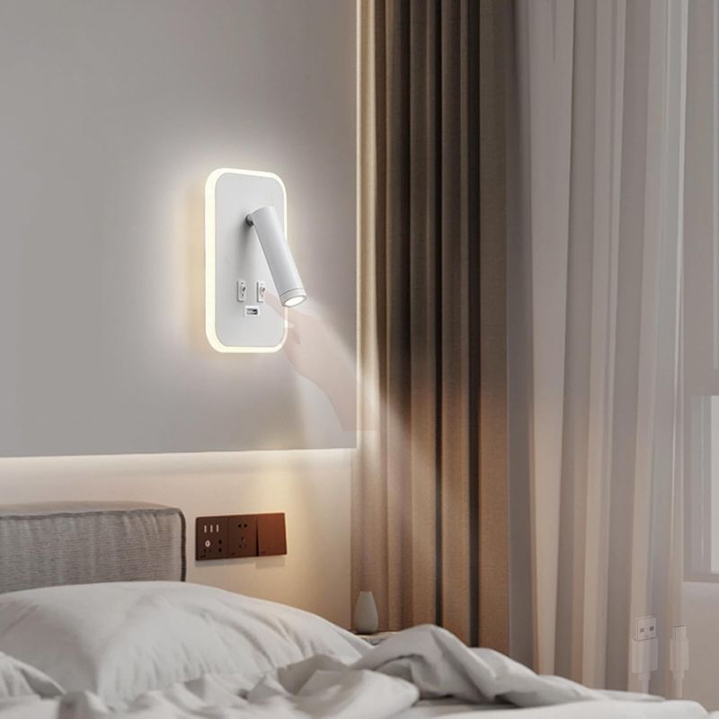 Moderne Led-wandleuchte Mit Doppelschalter Und Usb-anschluss, Aluminium, 330° Drehbar, Nachttisch- Und Leselampe Fürs Schlafzimmer