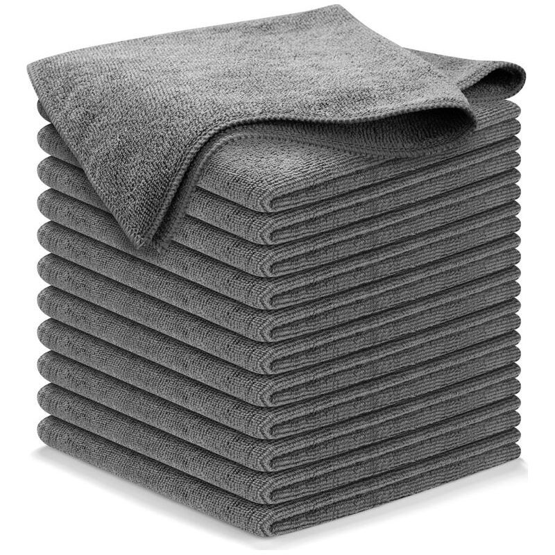 Set Mit 12 Streifenfreien, Dunkelgrauen Mikrofasertüchern, 30 X 30 Cm, Crezuo