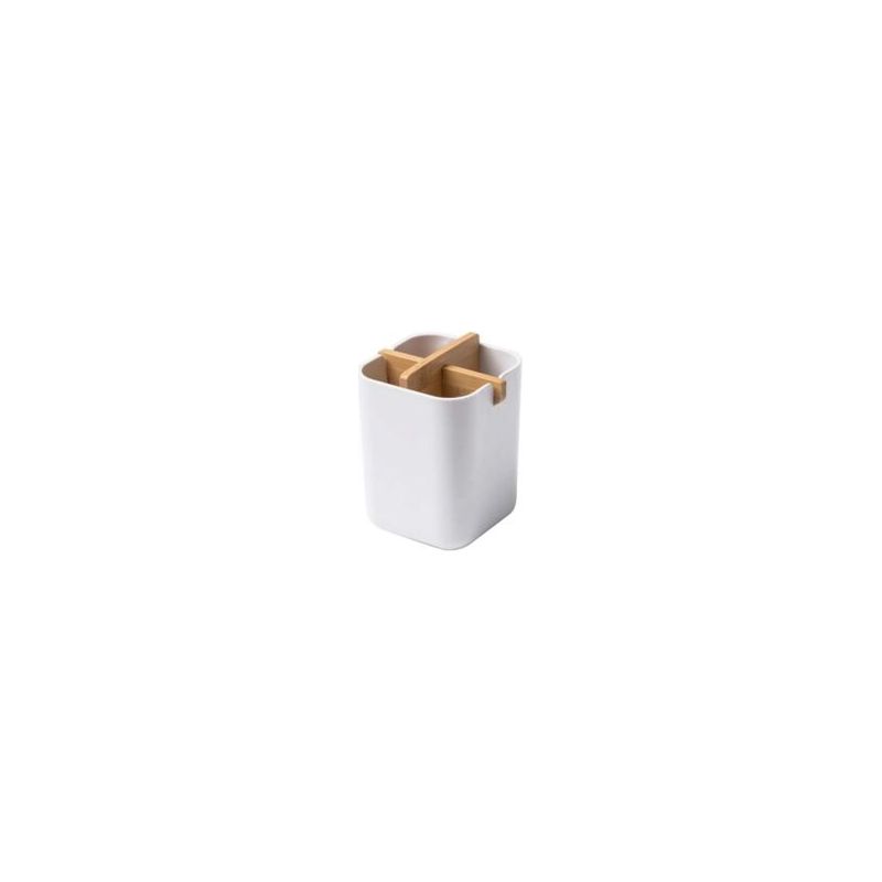 Porte-brosses À Dents En Bambus Mit 4 Fächern, Gobelet De Duche Pour Brosses À Dents Et Zahnpasta, Porte-utensiles De Kitchen, Blanc Crezuo