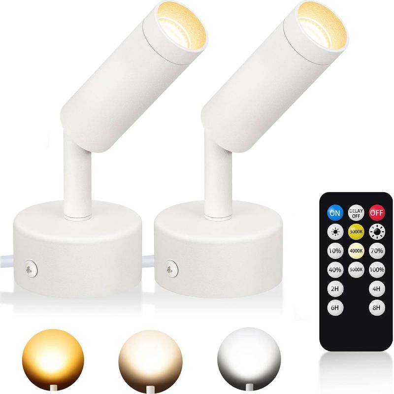 Set Aus 2 Weißen Led-innenstrahlern Mit Timer Und Fernbedienung, Indirekte Beleuchtung (3000k/4000k/5000k), Für Pflanzen, Kunstwerke Und Fotos