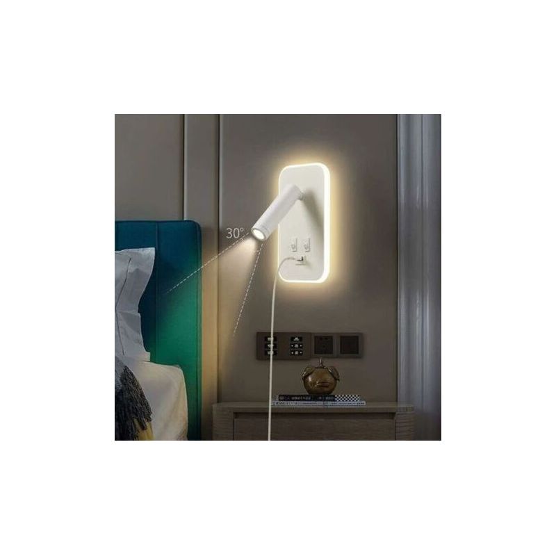 Led-wandleuchte/nachttischlampe Mit Schalter Und Usb-anschluss, 3 W Natürliches Licht + 9 W Warmweißes Licht, Einstellbare Umgebungsbeleuchtung