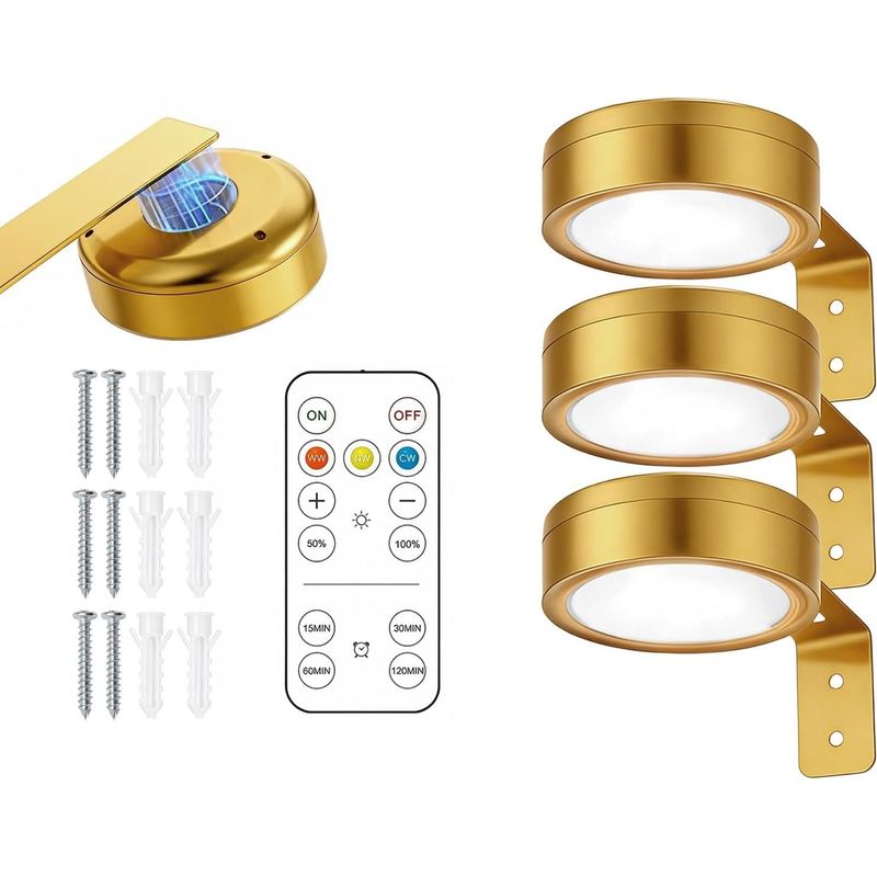 Set Mit 3 Magnetischen, Ferngesteuerten Bilderleuchten, Wiederaufladbare, Kabellose Led-bilderbeleuchtung, 3 Farben Und Timer, Für Bilderrahmen Und Vitrinen