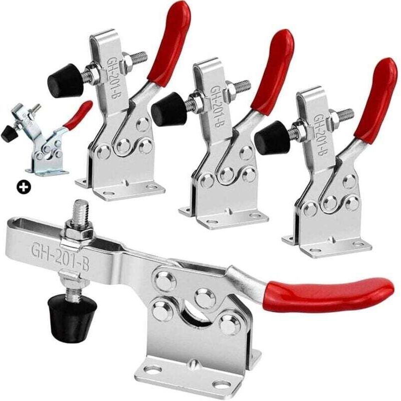 4-teilige Kniehebelklemme Gh-201-b, Haltekraft Ca. 90 Kg, Rutschfest, Schnellspanner, Robust, Mit Gh-201 Crezuo Spanner