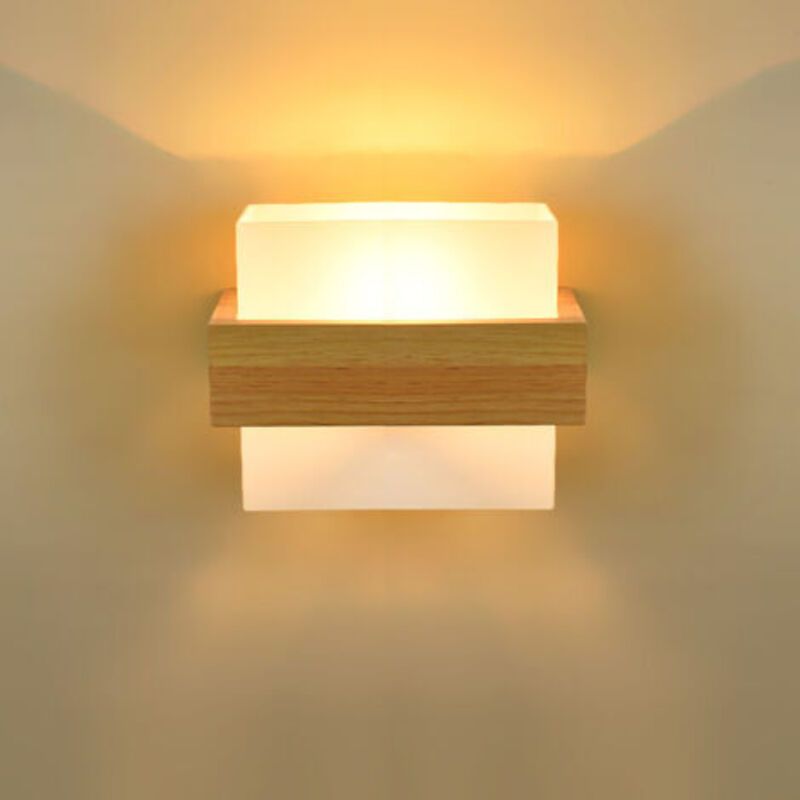 Wandleuchte Für Den Innenbereich Aus Holz Und Glas, E27-fassung, Elegante Dekoration Für Schlafzimmer, Wohnzimmer, Flur, Treppenhaus Und Café, Leuchtmittel Nicht Enthalten