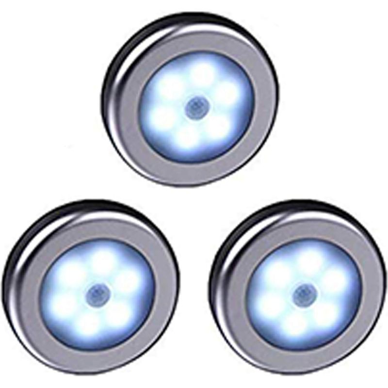 Set Mit 3 Kabellosen Led-bewegungsmeldern In Silber, Weißes Licht, Für Kleiderschrank, Treppenhaus, Flur, Küche Und Schlafzimmer