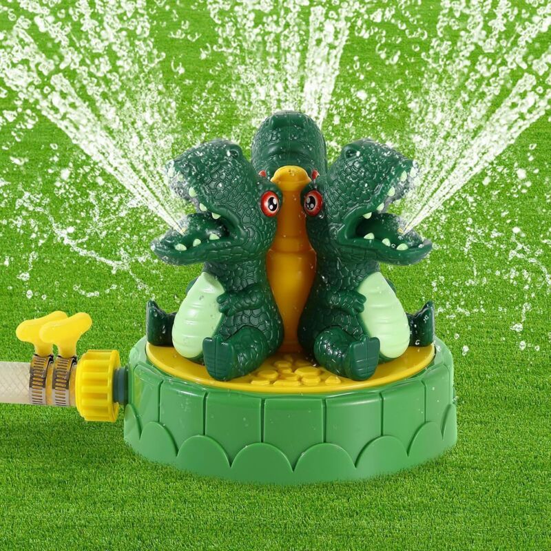 Dinosaurier-wassersprinkler Für Kinder, Wasserspielzeug Für Draußen Mit Drei Düsen Und Zwei Schlauchschellen, Für Sommerlichen Wasserspaß Von Crezuo