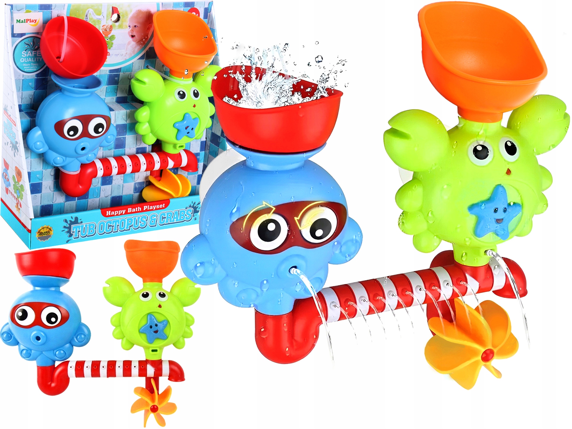 Badezimmer-set: Oktopus Und Krabbe Für Badewanne, Überlaufbrunnen, Mühle
