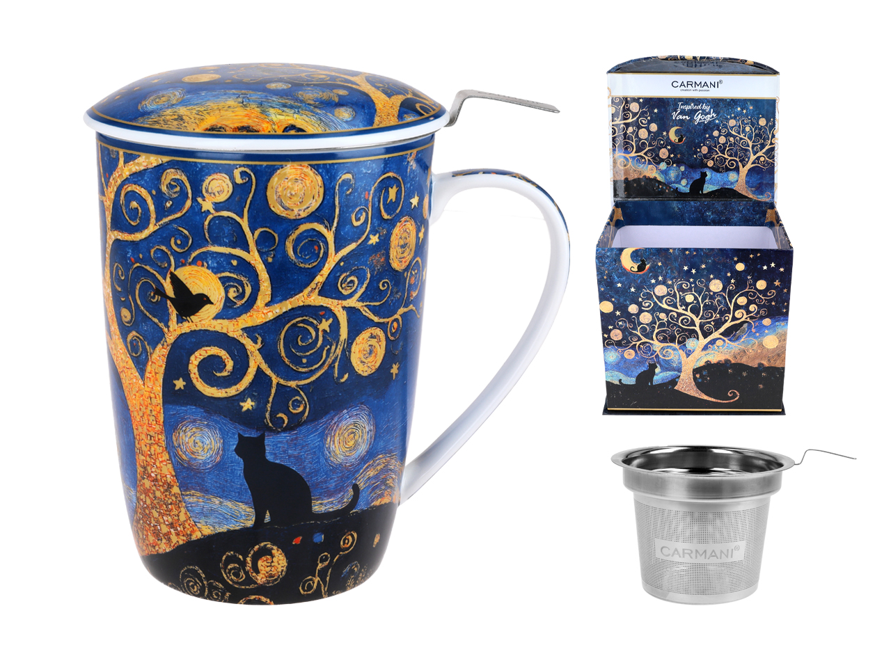 Carmani, 600-ml-becher Mit Siebeinsatz Und Deckel – Motiv Inspiriert Von Van Goghs Gemälde