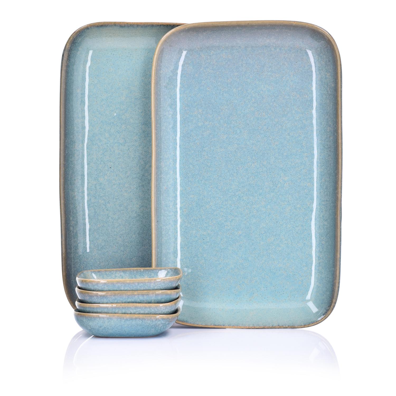6-teiliges Sushi-set, Blaues Steingut, Für 2 Personen, Thora Duke