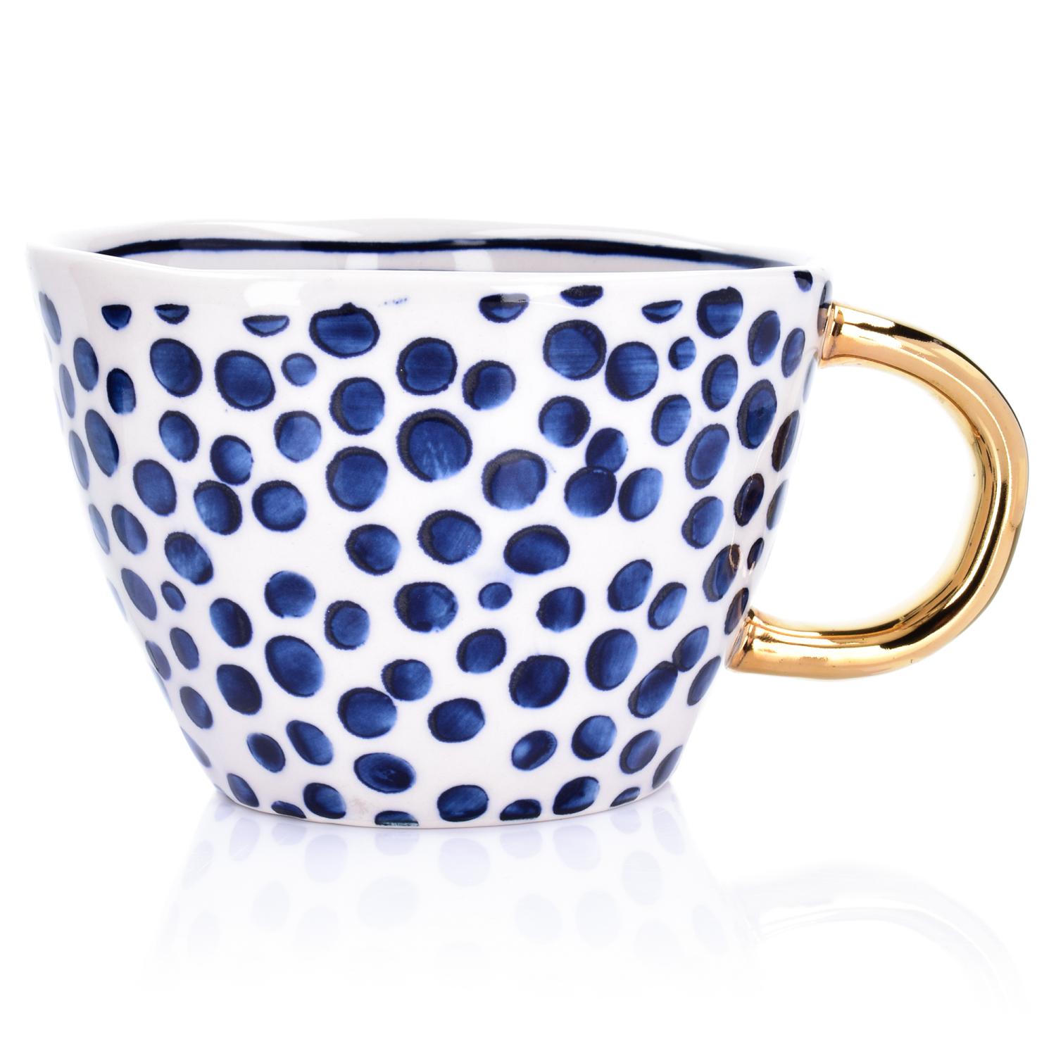 Duka Siren 300 Ml Marineblauer Steingutbecher Mit Goldenen Punkten Und Streifen