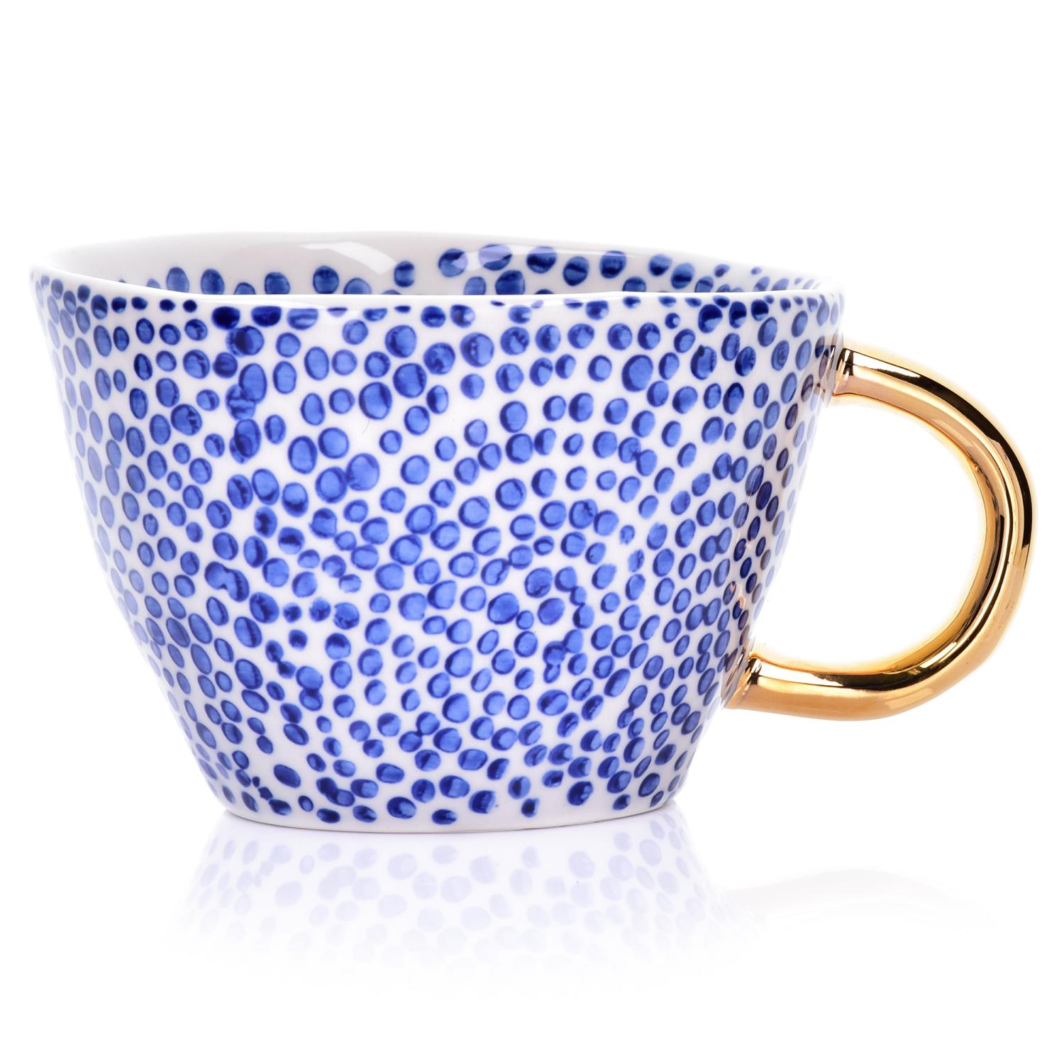 Duka Siren Polka Dot Becher 300 Ml Marineblau Gold Steinzeug