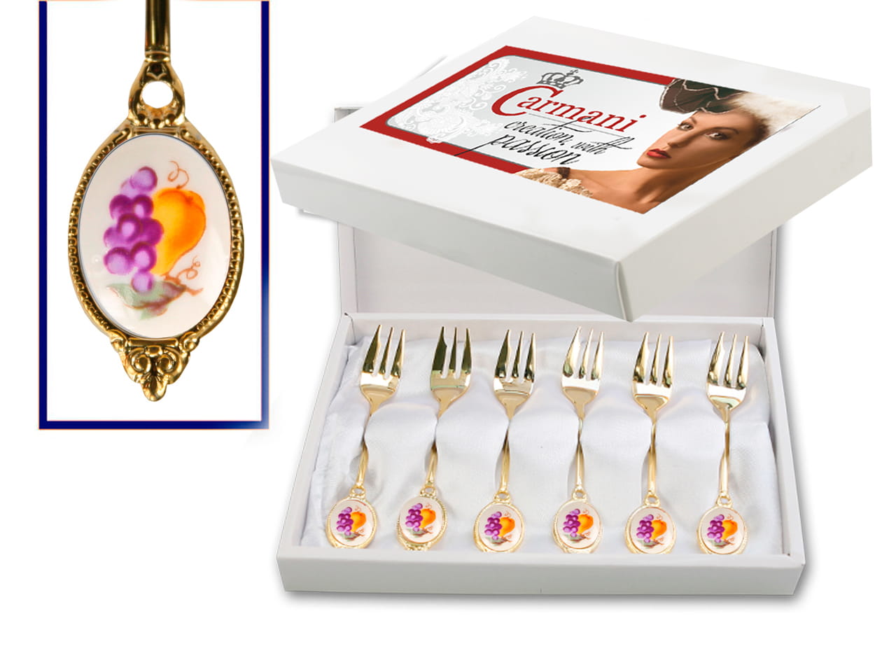 Carmani, Vergoldete Obstgabeln, 6-teiliges Set