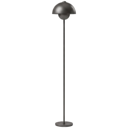 Stehlampe Mit Rundem Lampenschirm, Fußschalter, Langem Kabel, Elegantes Design Aus Grauem Metall
