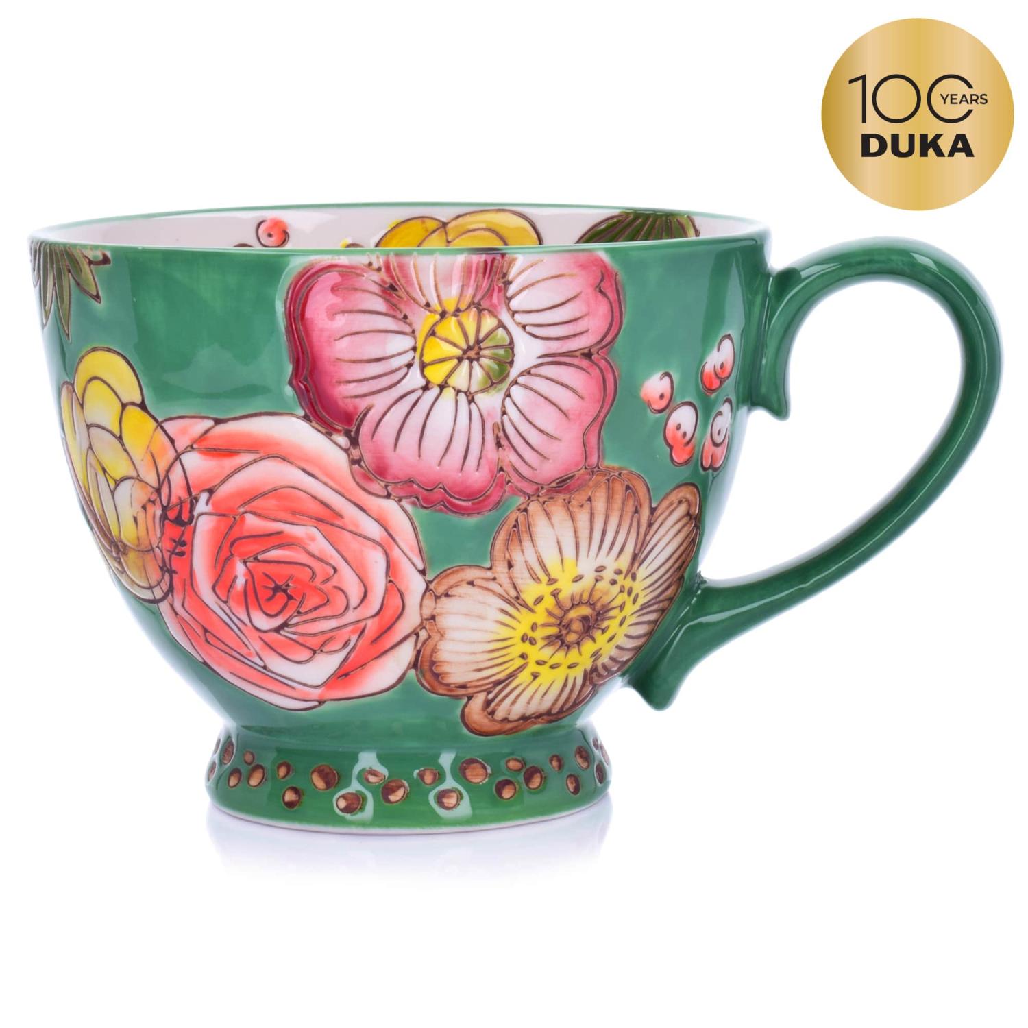 Wunderschöner Blumenbecher 400 Ml, Grünes Steingut, Florist Duka