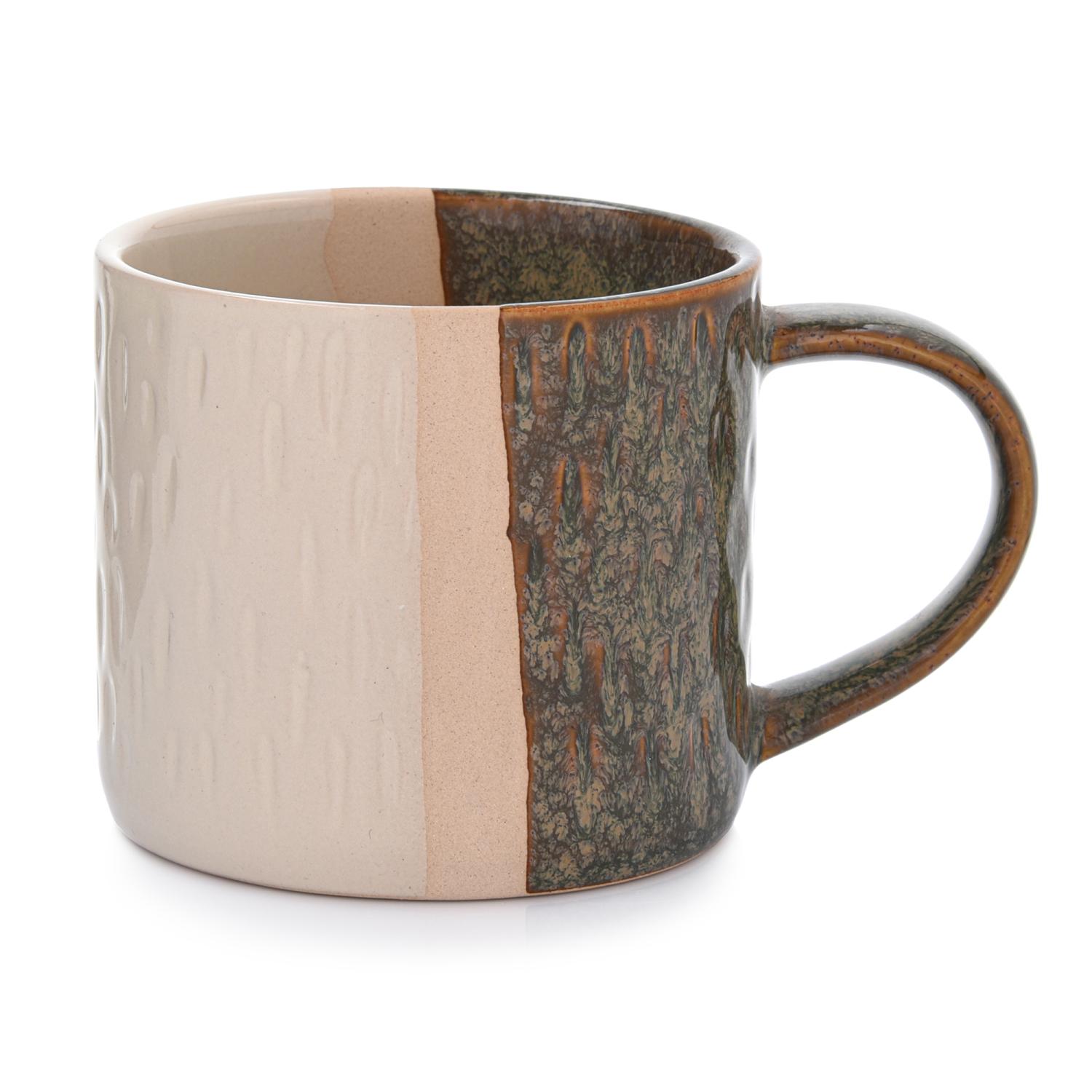 250 Ml Cremefarbener, Grüner Steingutbecher Für Kaffee Und Tee Von Kraft Duka