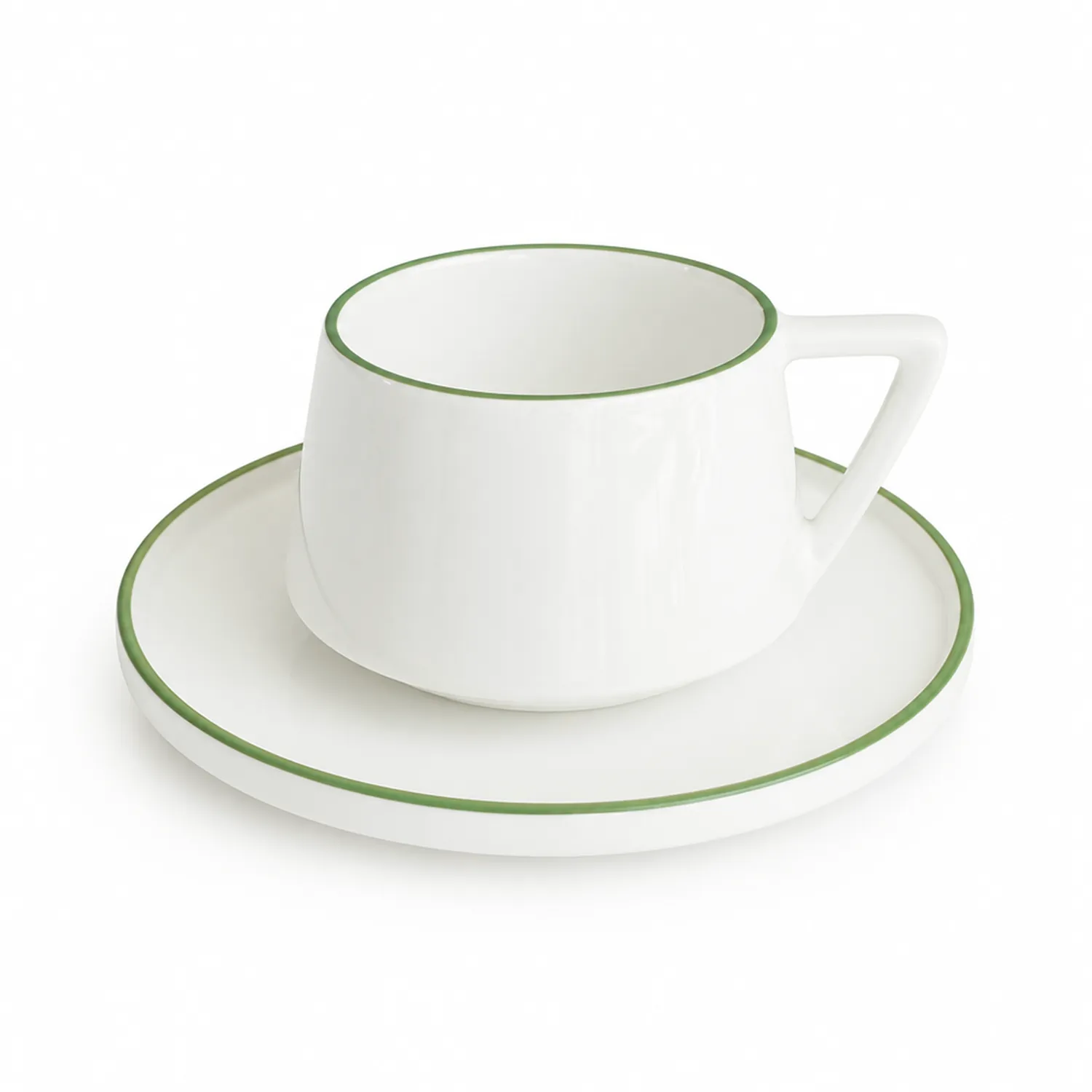Duve Tasse Mit Untertasse Und Grünem Rand, Porzellan, 250 Ml, Duka
