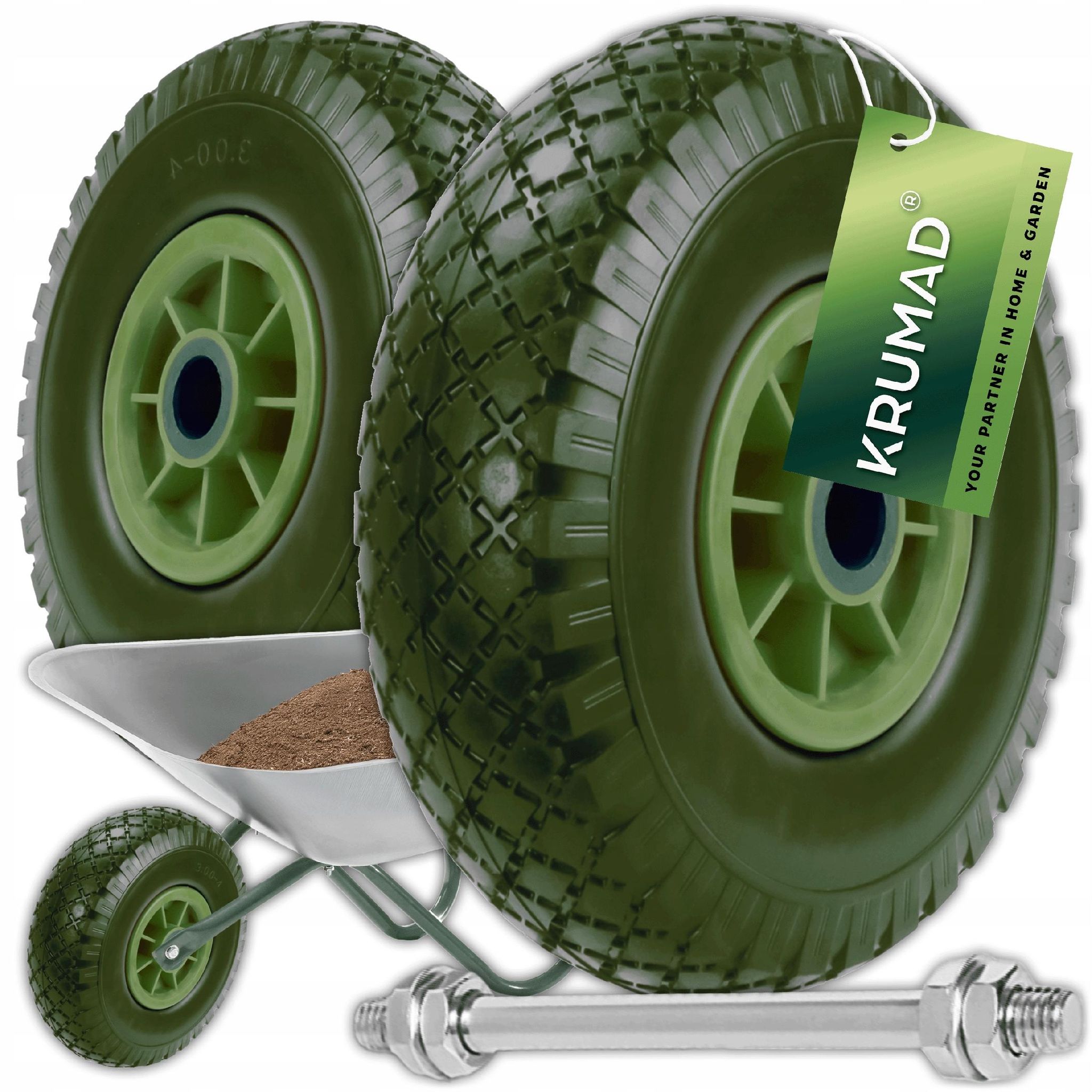 Vollrad Für Schubkarren, Gartenwagen, Schlauchlos, 3.00-4 Stark + Achse