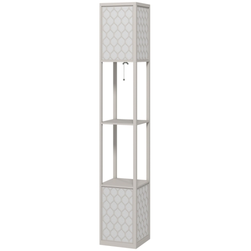 Moderne Stehlampe Mit 2 Ablageflächen, Kordelschalter, 26 X 26 X 156 Cm, Hellgrau