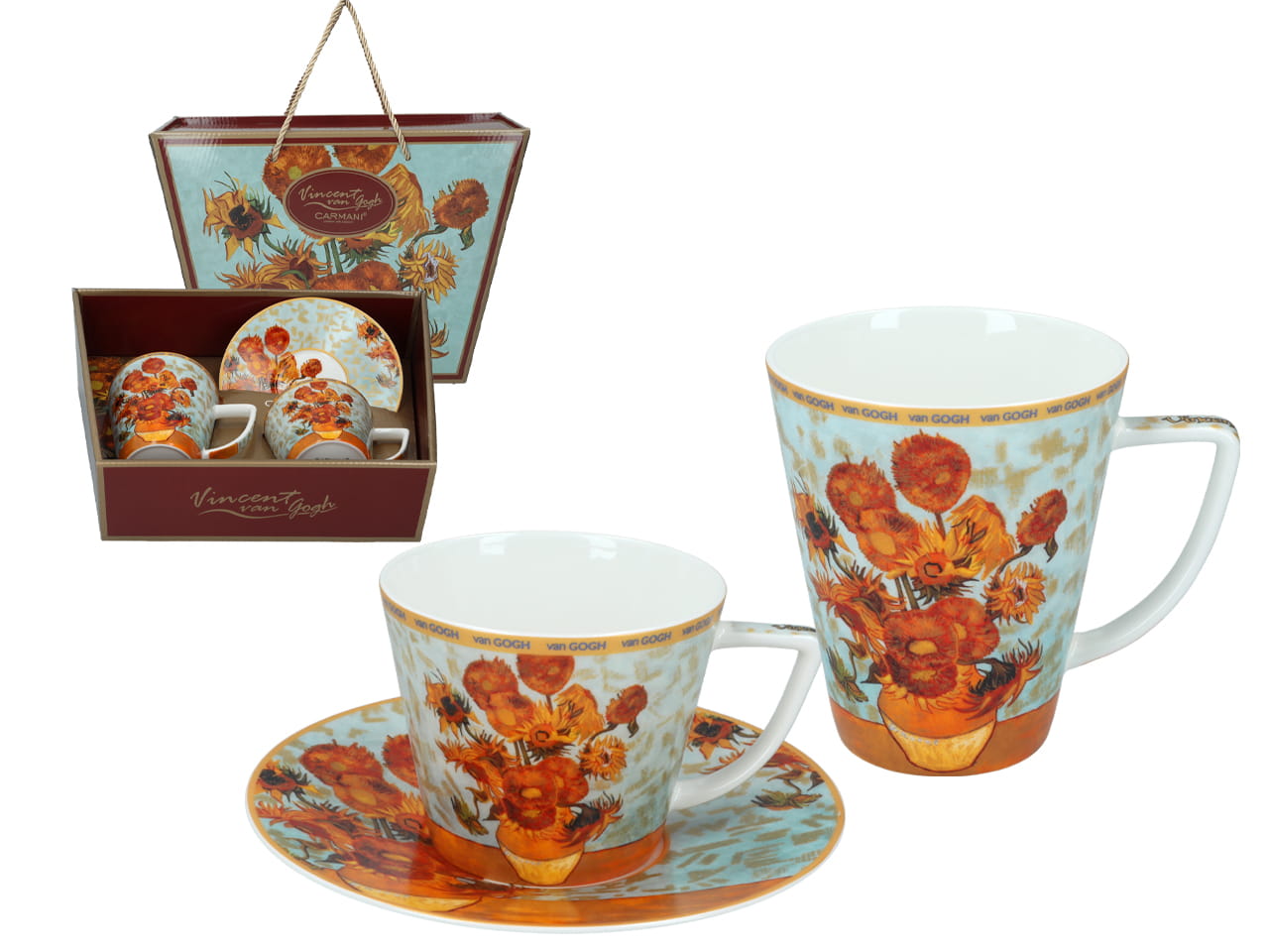 Carmani, Set Für Zwei Personen: Tasse + Becher - Van Gogh/sonnenblumen