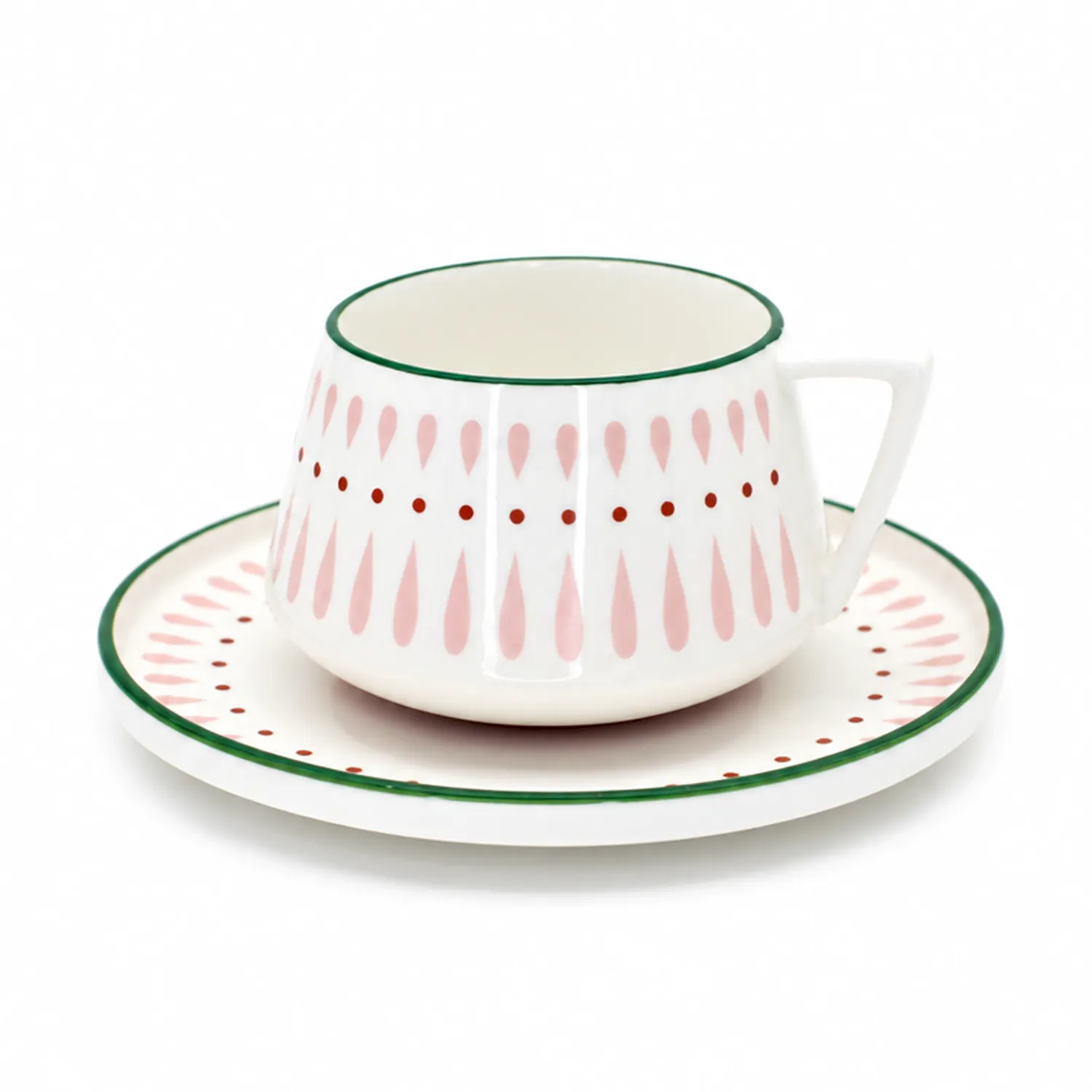 Lea Porzellantasse Mit Untertasse, 250 Ml, Grün-rosa, Duka