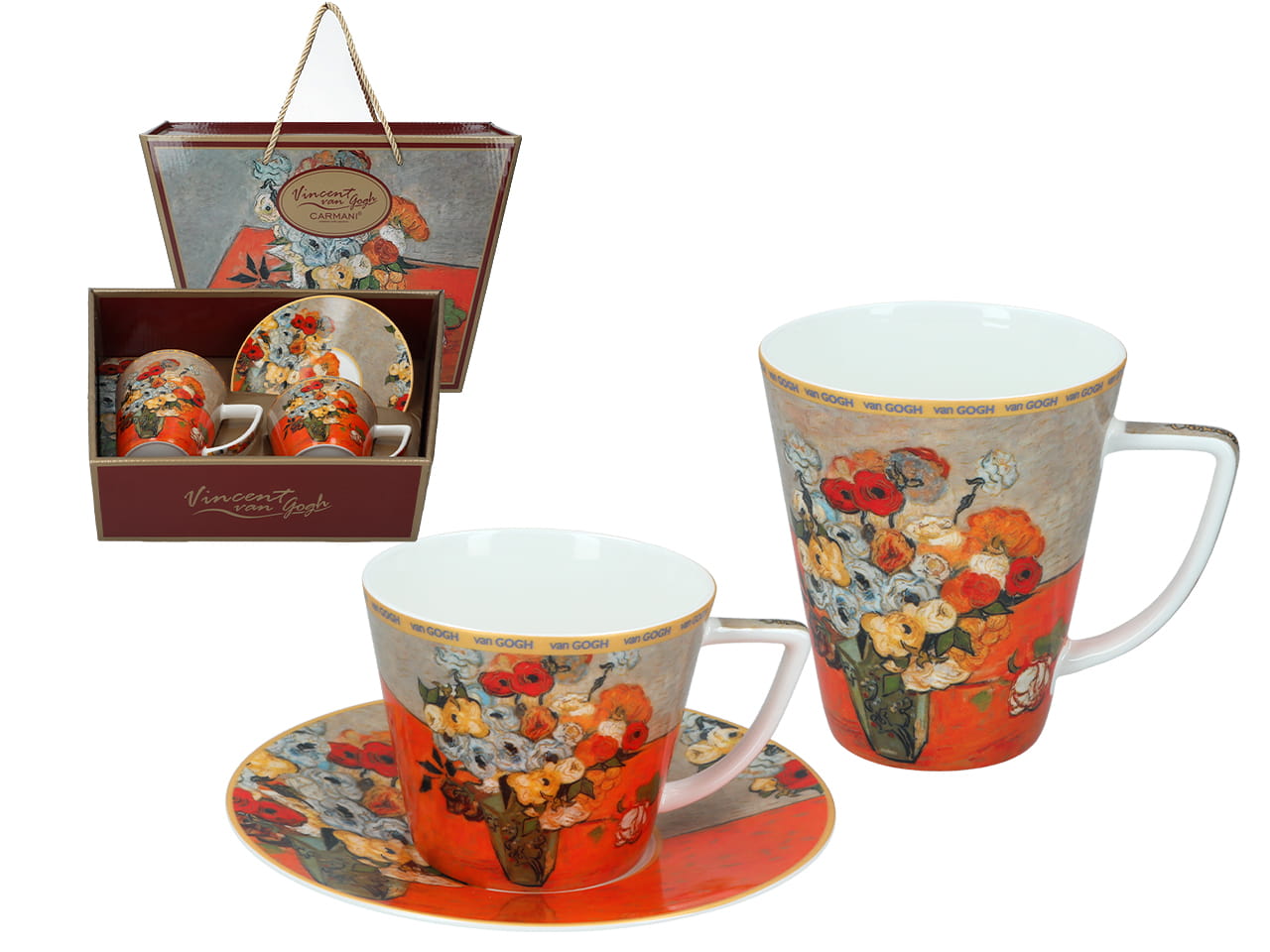 Carmani, Set Für Zwei Personen: Tasse + Becher – Van Gogh/rosen Und Anemonen