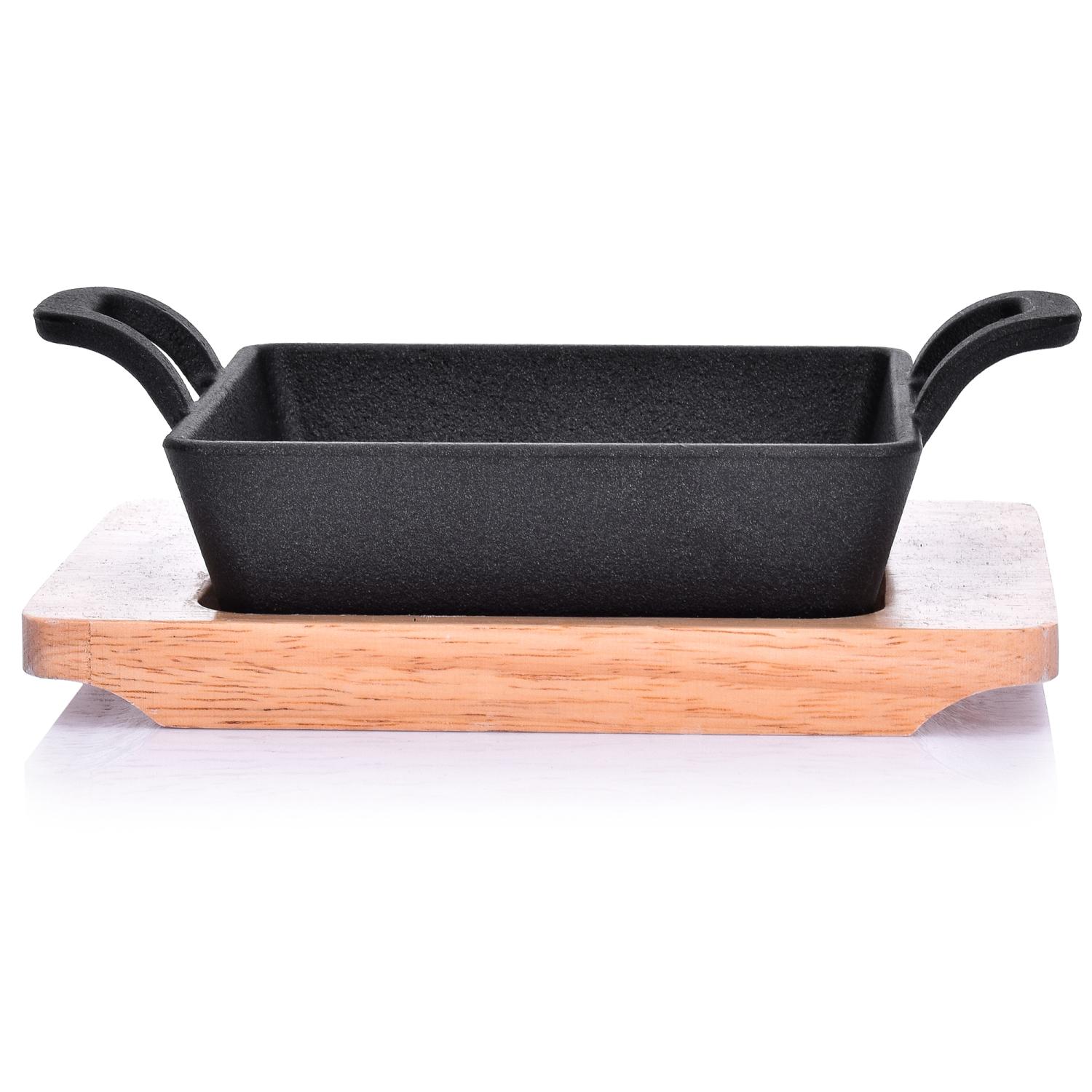 Gusseiserne Bratpfanne Mit Holzständer, 12 Cm, Schwarz, Musn Duka