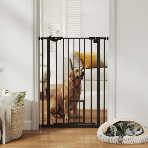 Sicherheitsbarriere Für Hunde Aus Stahl, 104 Cm Hoch, Schwarz, Mit Automatischer Schließung Und Doppelverriegelung
