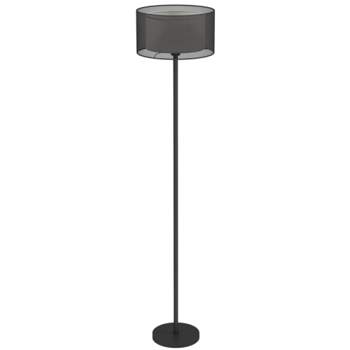 Stehlampe E27 Mit Zweifarbigem Stoffschirm, Stehlampe Für Wohnzimmer Und Schlafzimmer Mit Fußschalter, Schwarz, Ohne Glühbirne