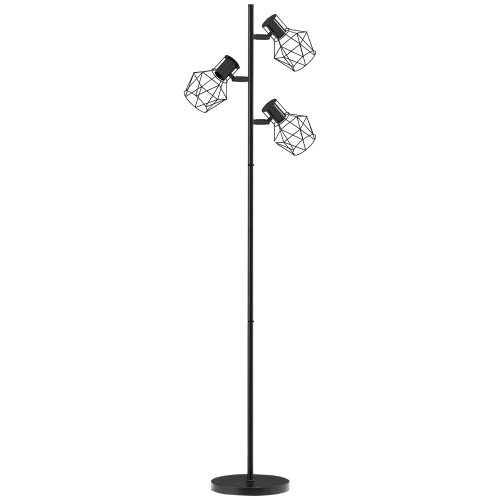 Stehlampe Mit 3 E27-fassungen, Verstellbare Industrielle Stehlampe 169 Cm Aus Schwarzem Metall, Vertikale Deckenleuchte 40w Für Wohnzimmer, Ohne Glühbirne